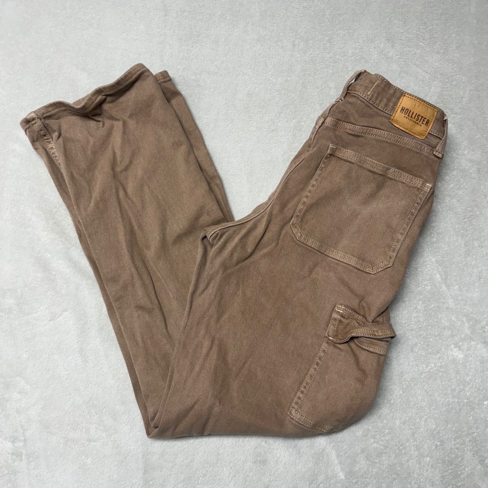 Hollister Ultra High-Rise Dad Jean Brown Cargo Straight Leg 4L W27L31 Stretch
